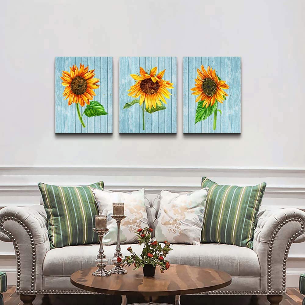 Wood Grain Sunflower Canvas 3pc Wall Art - 16" x 24"