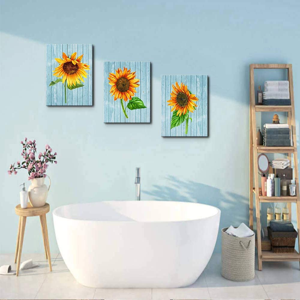 Wood Grain Sunflower Canvas 3pc Wall Art - 16" x 24"