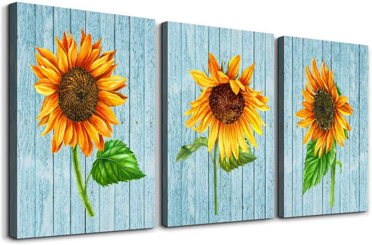 Wood Grain Sunflower Canvas 3pc Wall Art - 16" x 24"